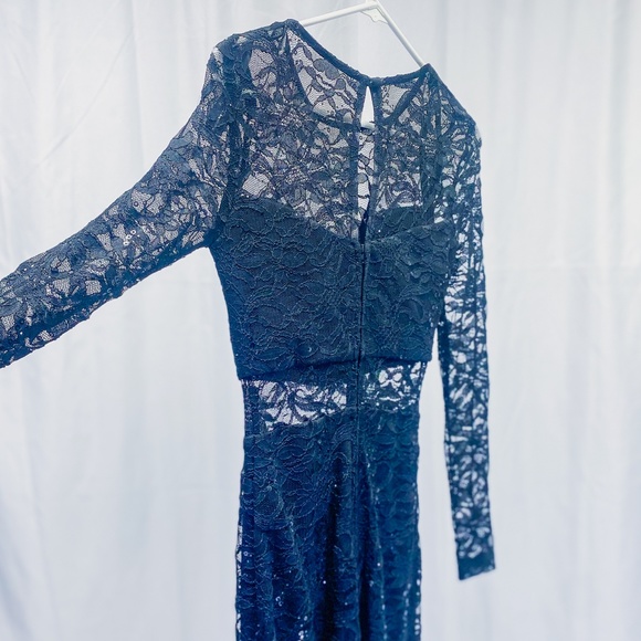 Stunning Women's Bodycon Lace Black Dress Sexy New Years Eve Sequin Gown - Picture 3 of 15